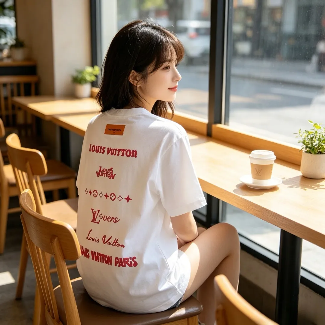 Louis Vuitton/Louis Vuitton multi-layer logo Pink letter short sleeves